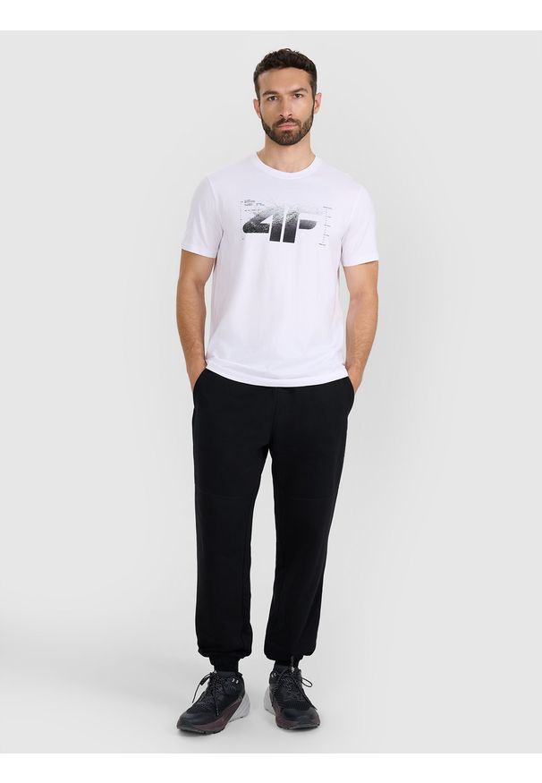 4f - 4F T-shirt regular z nadrukiem męski - biały M. Okazja: na co dzień. Kolor: biały. Materiał: bawełna, materiał, jersey. Długość rękawa: krótki rękaw. Długość: krótkie. Wzór: nadruk. Styl: klasyczny, casual, sportowy