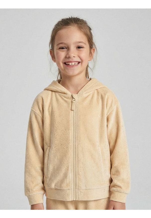 Sinsay - Bluza zip hoodie - beżowy. Kolor: beżowy