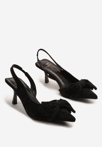 Renee - Czarne Sandały na Szpilce Slingback z Kokardą Sunaiel. Okazja: na co dzień. Kolor: czarny. Materiał: jeans. Obcas: na szpilce. Styl: casual, elegancki. Wysokość obcasa: średni #4