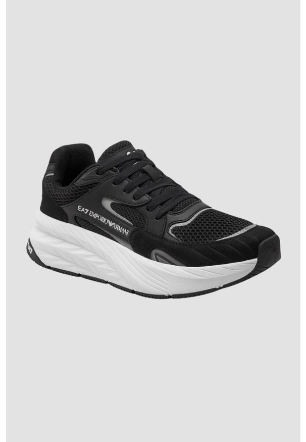 EA7 Emporio Armani - EA7 Czarno-białe męskie sneakersy. Kolor: czarny