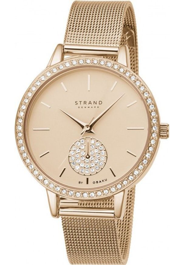 Zegarek Strand Zegarek damski Strand S705LXVVMV CYRKONIE różowe złoto. Kolor: złoty, wielokolorowy, różowy
