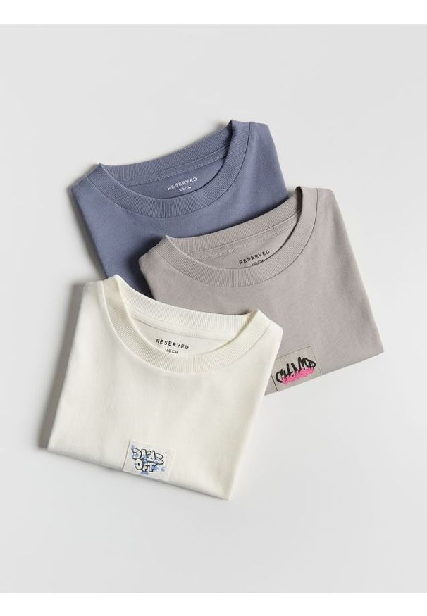 Reserved - Bawełniany t-shirt 3 pack - beżowy. Kolor: beżowy. Materiał: bawełna