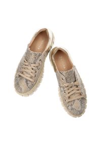DAMISS - Złote Sneakersy Damskie Damiss Modne Obuwie. Kolor: złoty. Materiał: zamsz, skóra. Szerokość cholewki: normalna. Wzór: jednolity, motyw zwierzęcy, nadruk #6