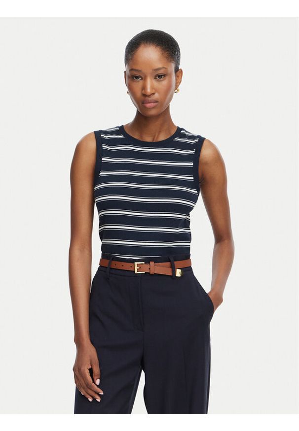 TOMMY HILFIGER - Tommy Hilfiger Top Multistripe WW0WW50025 Granatowy Slim Fit. Kolor: niebieski. Materiał: bawełna