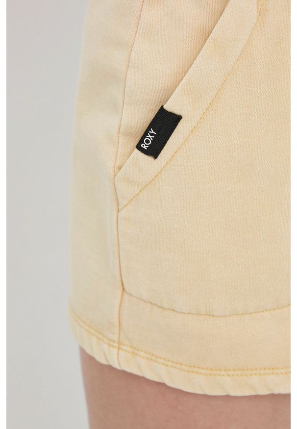 Roxy szorty damskie kolor żółty gładkie medium waist. Okazja: na co dzień. Kolor: żółty. Materiał: dzianina. Wzór: gładki. Styl: casual