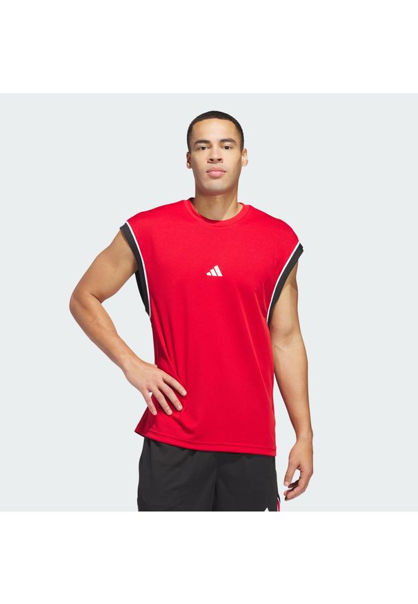 Adidas - Koszulka adidas Basketball All-World Sleeveless Tank. Kolor: czerwony, wielokolorowy, czarny. Materiał: materiał. Długość rękawa: bez rękawów. Sport: koszykówka