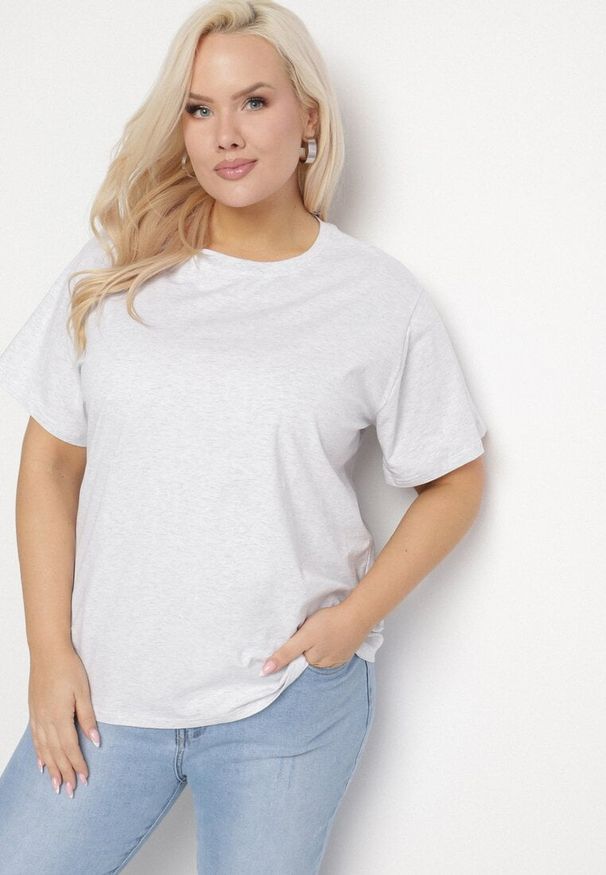 Born2be - Jasnoszary Bawełniany Klasyczny T-shirt Oltebia. Okazja: na co dzień. Kolor: szary. Materiał: bawełna. Styl: klasyczny