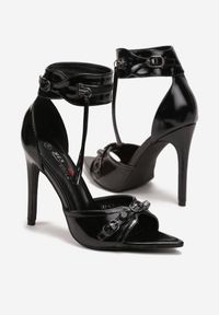 Renee - Czarne Połyskujące Sandały na Szpilce z Metalicznymi Wstawkami Virela. Kolor: czarny. Obcas: na szpilce #5