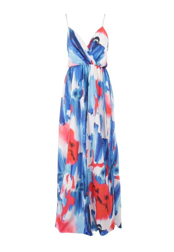 Born2be - Niebieska Sukienka Galiphae. Kolor: niebieski. Długość rękawa: na ramiączkach. Wzór: kolorowy. Typ sukienki: kopertowe. Styl: wizytowy. Długość: maxi