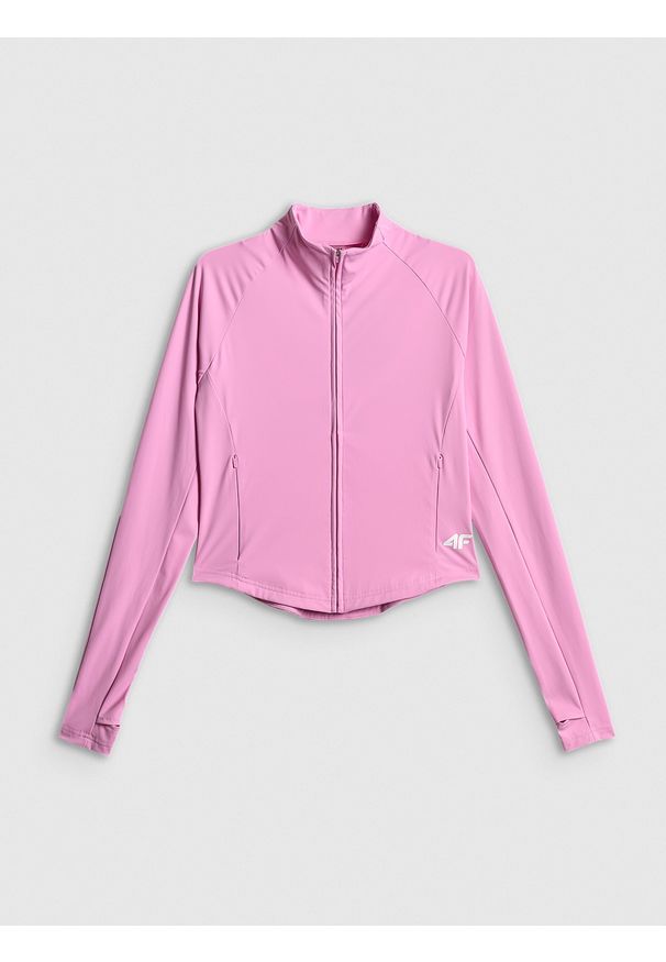 4f - 4F Bluza treningowa slim szybkoschnąca damska - różowa XS. Okazja: na co dzień. Typ kołnierza: kołnierzyk stójkowy. Kolor: różowy. Materiał: skóra. Styl: casual, sportowy