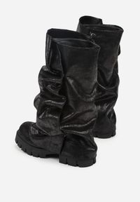 Born2be - Czarne Botki na Grubej Podeszwie z Wywiniętą Cholewką Vidore. Kolor: czarny. Materiał: jeans. Szerokość cholewki: normalna. Styl: elegancki #5