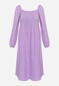 Born2be - Fioletowa Rozkloszowana Sukienka Midi w Kropki Farnai. Kolor: fioletowy. Wzór: kropki. Typ sukienki: rozkloszowane. Styl: retro. Długość: midi #3