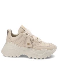 CheBello - Beżowe Sneakersy Chebello Modne Obuwie Damskie. Kolor: beżowy. Materiał: jeans, skóra. Styl: sportowy, klasyczny #7