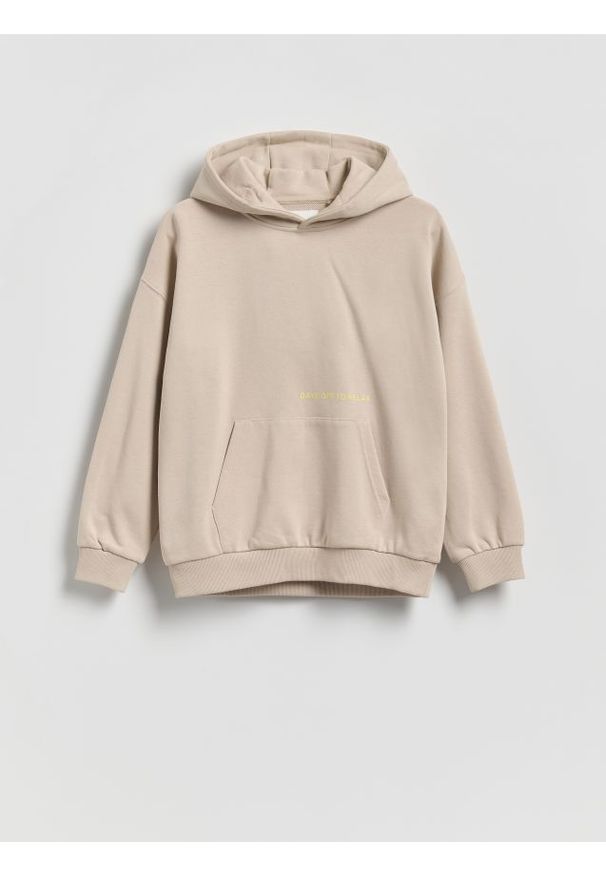 Reserved - Bawełniana bluza oversize - kremowy. Kolor: kremowy. Materiał: bawełna