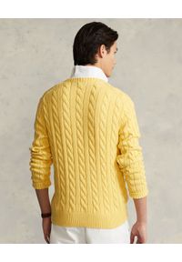 Ralph Lauren - RALPH LAUREN - Żółty sweter z bawełny z logo. Typ kołnierza: polo. Kolor: żółty. Materiał: bawełna. Długość rękawa: długi rękaw. Długość: długie. Wzór: haft, ze splotem #3