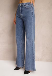 Renee - Granatowe Jeansy z Bawełny o Kroju Dzwonów High Waist Navilis. Stan: podwyższony. Kolor: niebieski. Styl: retro, elegancki #4