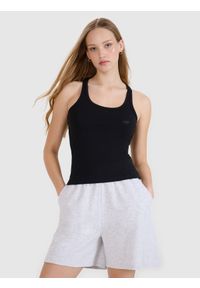 4f - 4F Top slim gładki damski - czarny XXL. Kolor: czarny. Materiał: jersey, dzianina, materiał, elastan, bawełna. Wzór: gładki #1