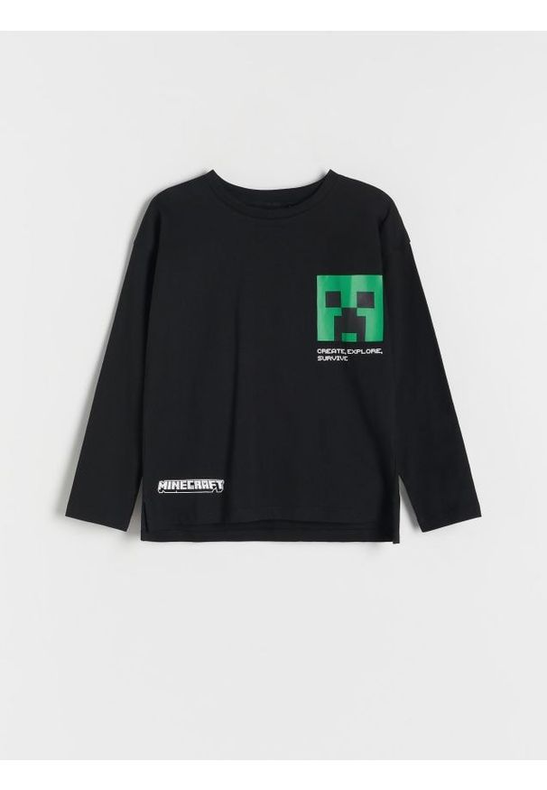 Reserved - Longsleeve oversize Minecraft - czarny. Kolor: czarny. Materiał: dzianina, bawełna. Długość rękawa: długi rękaw