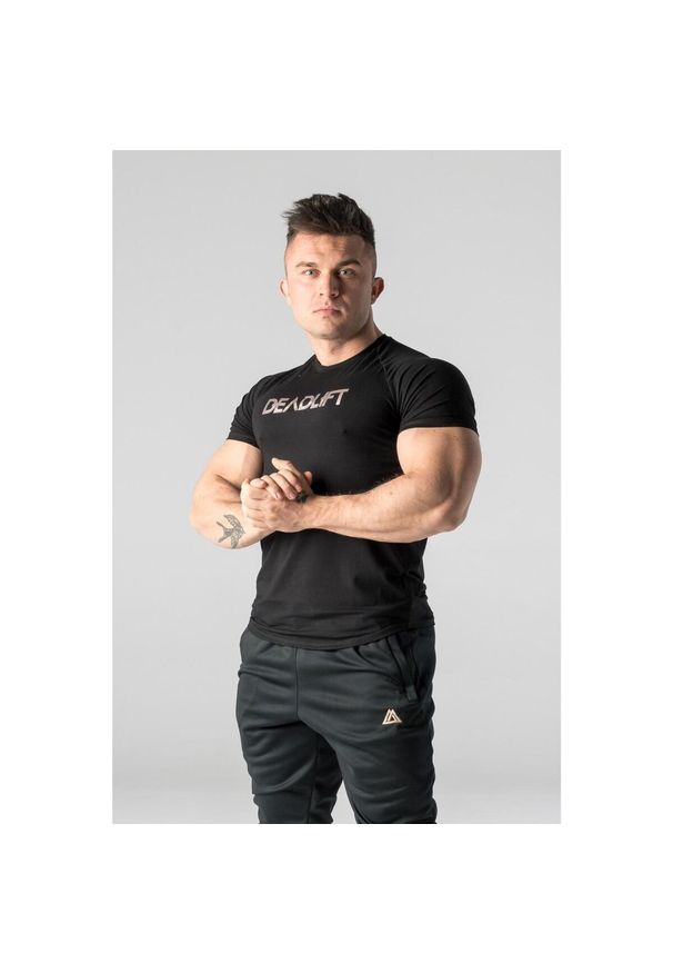DEADLIFT - T-shirt męski slim fit na siłownię Deadlift METALLIC. Kolor: czarny. Sport: fitness