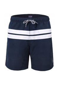 Spodenki Plażowe (Kąpielówki) - Pako Jeans - Granat, Biały Pas. Kolor: niebieski. Materiał: poliester