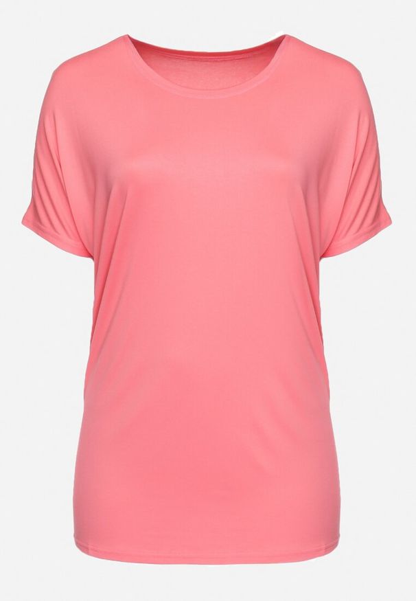 Born2be - Różowy T-shirt z Rękawami w typie Nietoperza Salilena. Okazja: na co dzień. Kolor: różowy. Materiał: jeans. Wzór: aplikacja. Styl: wizytowy, casual, elegancki