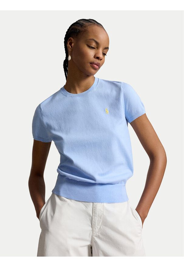 Polo Ralph Lauren T-Shirt 211971872504 Niebieski jasny Slim Fit. Typ kołnierza: polo. Kolor: niebieski. Materiał: bawełna