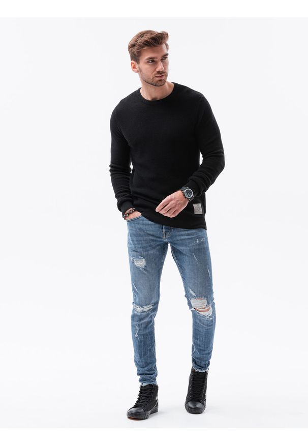 Ombre Clothing - Sweter męski E185 - czarny - XXL. Kolor: czarny. Materiał: bawełna, akryl