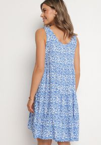 Born2be - Niebieska Bawełniana Sukienka o Rozkloszowanym Kroju z Geometrycznym Wzorem Natiriana. Kolor: niebieski. Materiał: bawełna. Wzór: geometria. Sezon: lato. Typ sukienki: sportowe. Styl: elegancki, sportowy #5