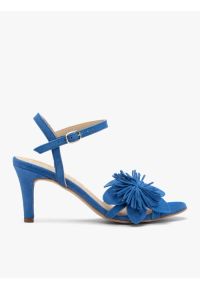 Ryłko - Niebieskie sandały damskie na szpilce. Kolor: niebieski. Materiał: skóra, welur. Obcas: na szpilce. Styl: street, klasyczny, elegancki #1