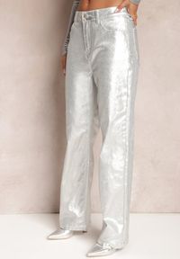 Renee - Srebrne Szerokie Spodnie Połyskujące Panerrm. Kolor: srebrny