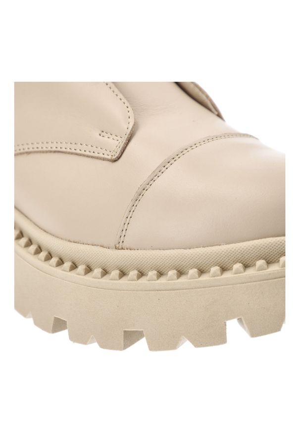 Beżowe Botki Armodo Modne Obuwie Damskie. Kolor: beżowy. Materiał: skóra. Szerokość cholewki: normalna. Styl: elegancki