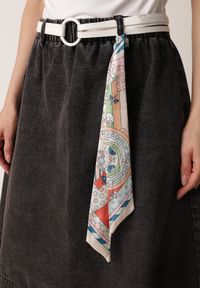 Born2be - Czarna Rozkloszowana Spódnica Jeansowa z Bawełny z Paskiem z Apaszką Ipharianne. Okazja: na co dzień, do pracy, na spotkanie biznesowe. Kolor: czarny. Materiał: jeans, bawełna. Styl: klasyczny, casual, biznesowy #5