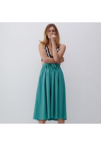 Reserved - Bawełniana spódnica paperbag - Turkusowy. Kolor: turkusowy. Materiał: bawełna #1