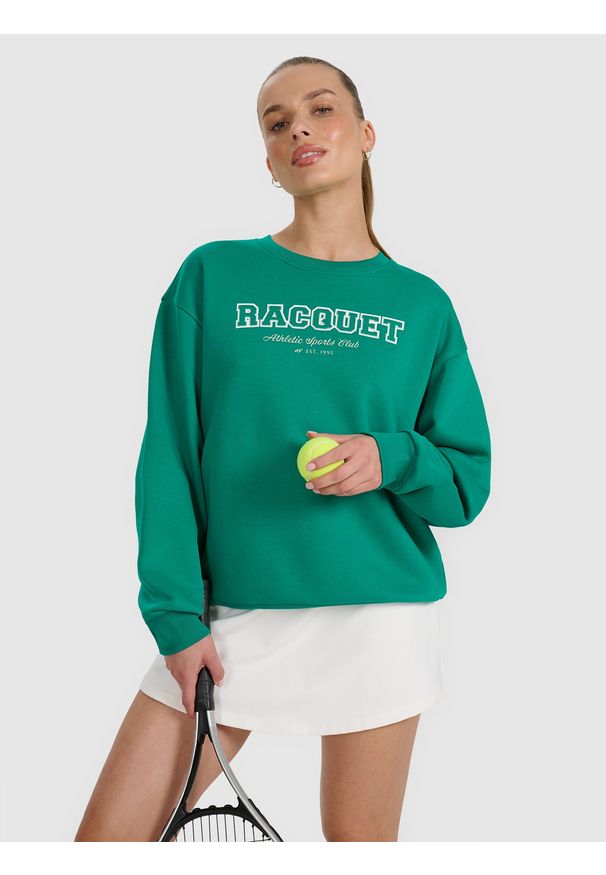 4f - 4F Bluza dresowa nierozpinana bez kaptura damska - zielona M. Okazja: na co dzień. Typ kołnierza: bez kaptura. Kolor: zielony. Materiał: dresówka. Styl: casual, sportowy