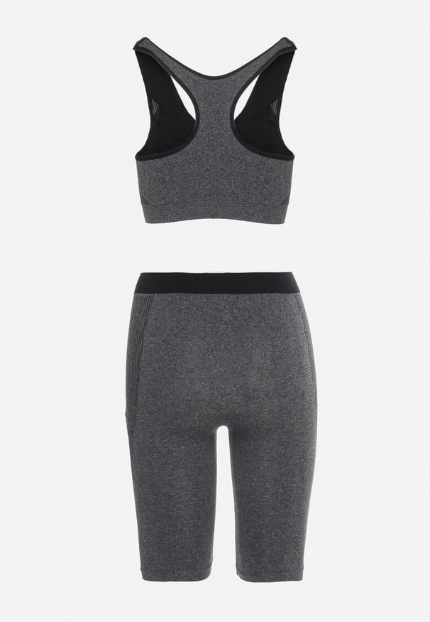 Born2be - Ciemnoszary Komplet Sportowy Biustonosz z Usztywnianymi Miseczkami i Dopasowane Szorty Elanique. Kolor: szary