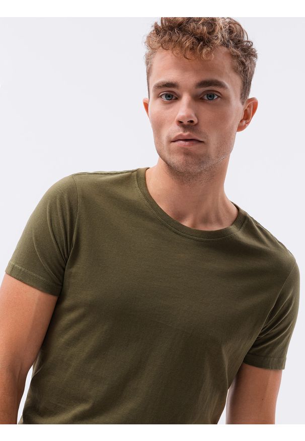 Ombre Clothing - T-shirt męski bawełniany BASIC S1370 - khaki - XXL. Kolor: brązowy. Materiał: bawełna. Styl: klasyczny