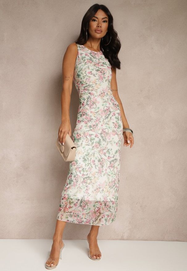 Renee - Biała Sukienka Typu Bodycon w Kwiatowy Wzór Melavela. Kolor: biały. Wzór: kwiaty. Typ sukienki: bodycon. Styl: klasyczny