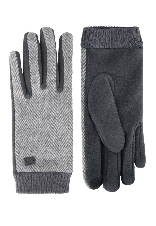 Volcano - Rękawiczki z wzorem H-FLO. Kolor: szary. Materiał: prążkowany, dzianina, materiał. Wzór: jodełka, gładki. Sezon: zima. Styl: klasyczny, elegancki