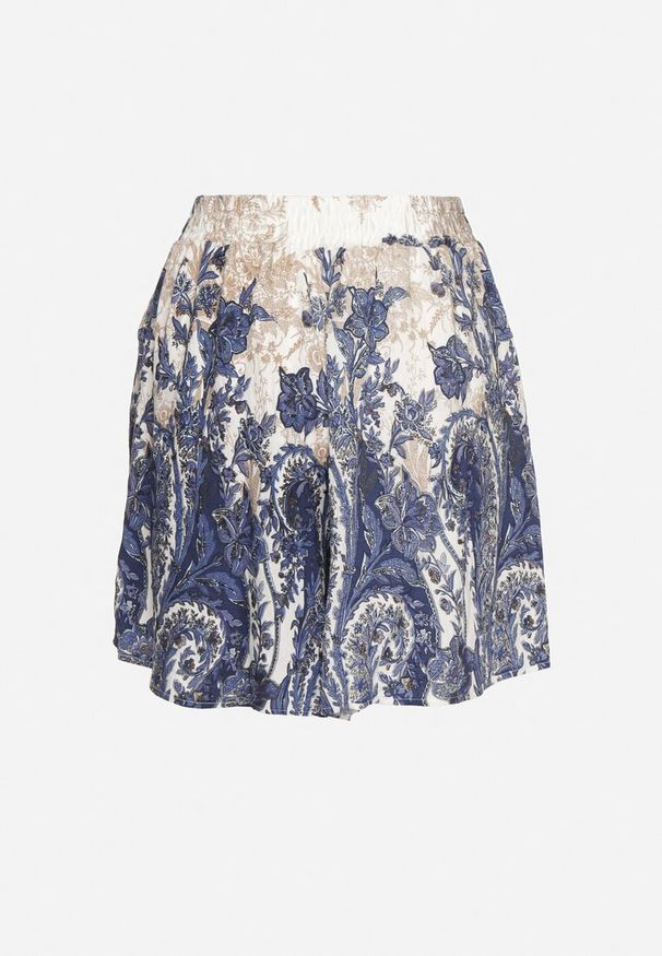 Born2be - Niebieskie Wiskozowe Szorty z Wysokim Stanem i Motywem Roślin Orrisela. Okazja: na co dzień. Stan: podwyższony. Kolor: niebieski. Materiał: wiskoza. Sezon: lato. Styl: elegancki, casual, klasyczny