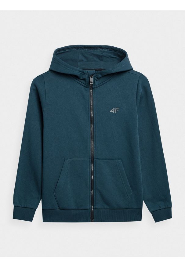 4f - 4F Bluza dresowa rozpinana z kapturem chłopięca 140 (9-10 lat). Okazja: na co dzień. Typ kołnierza: kaptur. Kolor: niebieski. Materiał: dresówka. Sezon: lato. Styl: casual