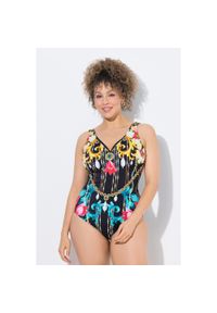 ULLA POPKEN - Damski Strój kąpielowy barok miękkie miseczki głęboki dekolt w serek. Kolekcja: plus size. Kolor: czarny. Materiał: poliamid, poliester, materiał, elastan #1