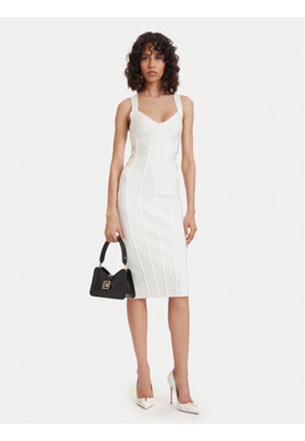 Elisabetta Franchi Sukienka koktajlowa AM-24D-62E2-V790 Biały Slim Fit. Kolor: biały. Materiał: wiskoza. Styl: wizytowy