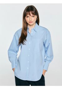 Big-Star - koszula damska oversize niebieska lamesa 401. Typ kołnierza: kołnierzyk klasyczny. Kolor: niebieski. Materiał: bawełna. Styl: klasyczny, elegancki #1