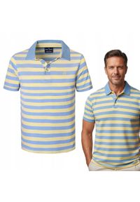 Bawełniana, Męska Koszulka Polo - Pako Jeans - Żółte Pasy. Okazja: na co dzień. Typ kołnierza: polo. Kolor: żółty, złoty, wielokolorowy. Materiał: bawełna. Wzór: prążki, paski. Styl: casual #3