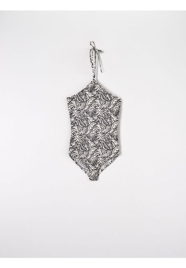 Sinsay - Body z wiązaniem na szyi i wzorem roślinnym - wielobarwny. Materiał: włókno, materiał