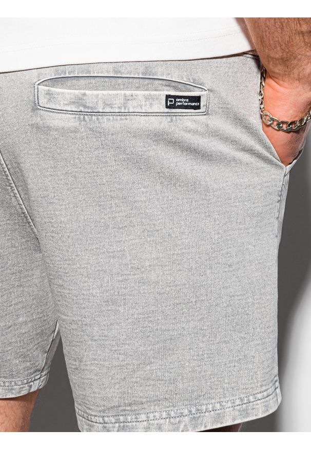 Ombre Clothing - Krótkie spodenki męskie dresowe W293 - jasnoszare - XXL. Kolor: szary. Materiał: dresówka. Długość: krótkie. Sezon: lato
