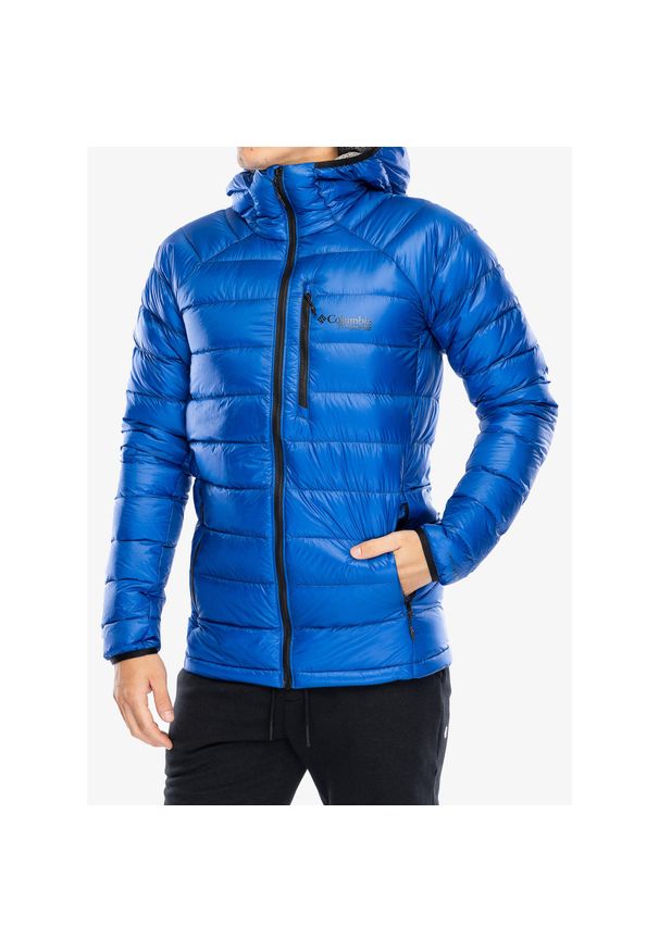 columbia - Kurtka puchowa męska Columbia Arctic Crest Down Hooded Jacket. Kolor: niebieski. Materiał: puch. Sport: turystyka piesza