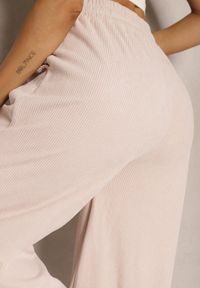 Renee - Beżowe Spodnie o Szerokim Kroju High Waist z Wiązaniem w Pasie Ettianne. Okazja: na co dzień. Stan: podwyższony. Kolor: beżowy. Styl: elegancki, casual #4