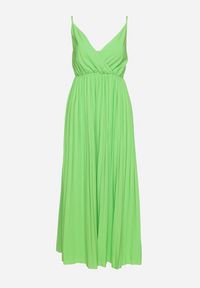 Born2be - Zielona Rozkloszowana Sukienka Długa z Kopertowym Dekoltem na Ramiączkach Asmerria. Kolor: zielony. Długość rękawa: na ramiączkach. Typ sukienki: kopertowe. Styl: elegancki. Długość: maxi #5