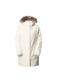 Kurtka The North Face Arctic 0A84J2QLI1 - biała. Kolor: biały. Materiał: puch, futro, poliester, materiał. Wzór: aplikacja. Sezon: zima. Styl: klasyczny
